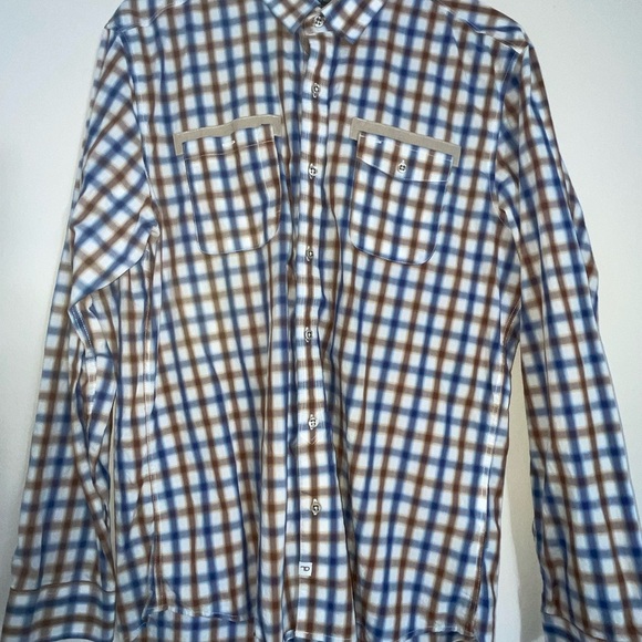 7 Diamonds Mens Shirt Blue Brown White Check Plaid 100% Cotton Size XL - Picture 2 of 14